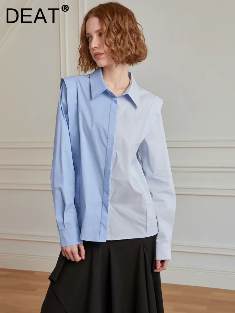 DEAT Fashion Women's Shirt Lapel Long Sleeve Single Braested Contrast Color Spliced Blouses Female Tide autumn 2023 New 17A8734
DEAT Fashion Women's Shirt Lapel Long Sleeve Single Braested Contrast Color Spliced Blouses Female Tide autumn 2023 New 17A8734