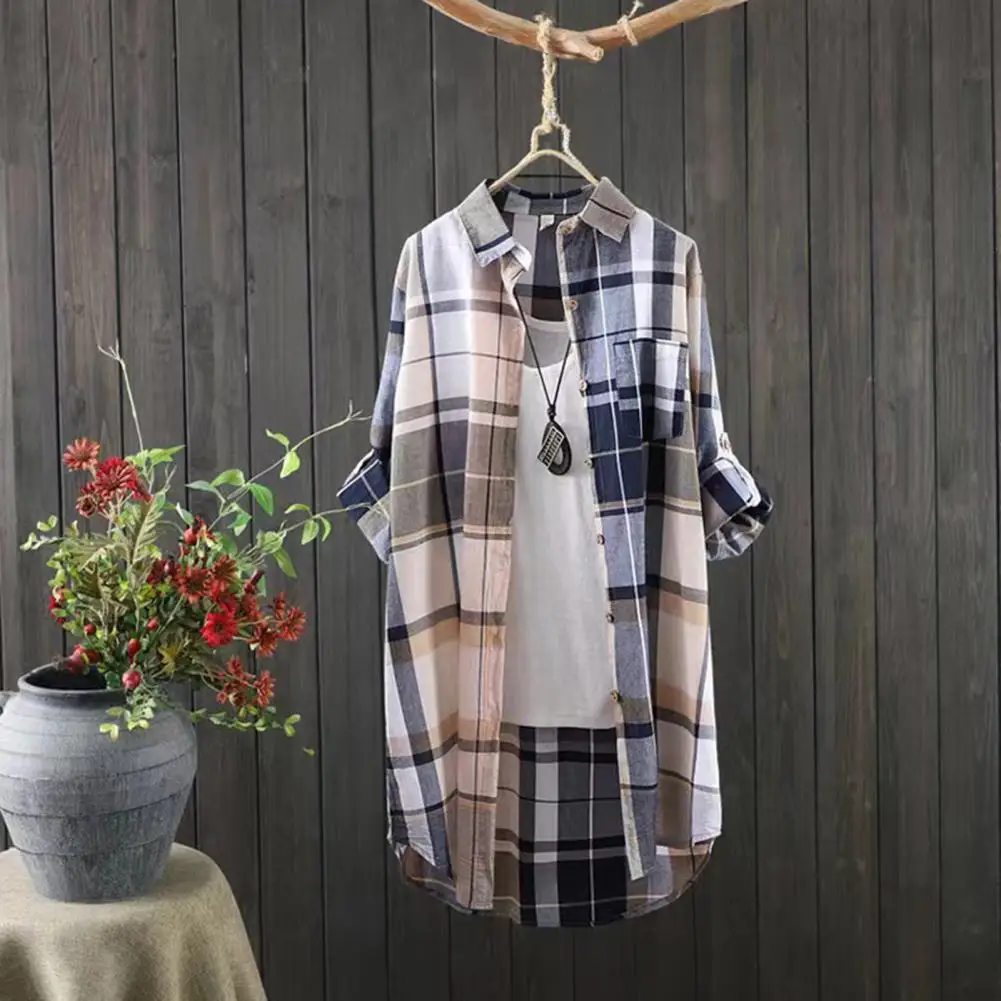 Ladies Shirt Lapel Plaid Print Long Sleeve Summer Shirt Anti-wrinkle Buttons Closure Casual Shirt Plaid Print Loose Fit Lady Top
Ladies Shirt Lapel Plaid Print Long Sleeve Summer Shirt Anti-wrinkle Buttons Closure Casual Shirt Plaid Print Loose Fit Lady Top