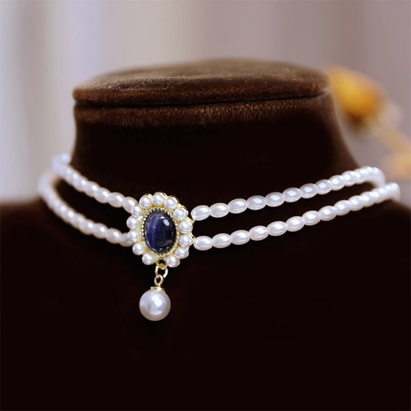 New French Retro Blue Pendant Hepburn Beaded Neckchain Bridal Wedding Dress Accessories
New French Retro Blue Pendant Hepburn Beaded Neckchain Bridal Wedding Dress Accessories