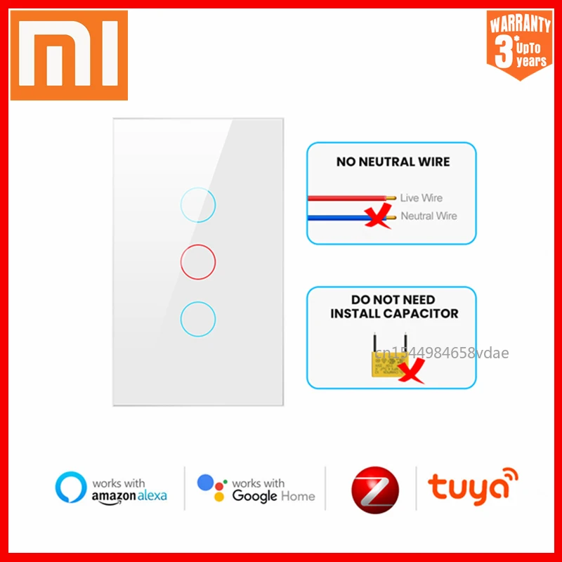 XIAOMI Tuya Zigbee Smart Switch No Neutral Wire Required No Capacitor 1/2/3 Gang Light Touch Switch Works with Alexa Google Home
XIAOMI Tuya Zigbee Smart Switch No Neutral Wire Required No Capacitor 1/2/3 Gang Light Touch Switch Works with Alexa Google Home