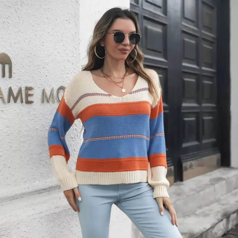 NEW 2023 Striped Pullover Sweater Contrasting Color Women V Neck Long Sleeve Knit Sweater Women's Jumper Y2k Clothes Sweater
NEW 2023 Striped Pullover Sweater Contrasting Color Women V Neck Long Sleeve Knit Sweater Women's Jumper Y2k Clothes Sweater