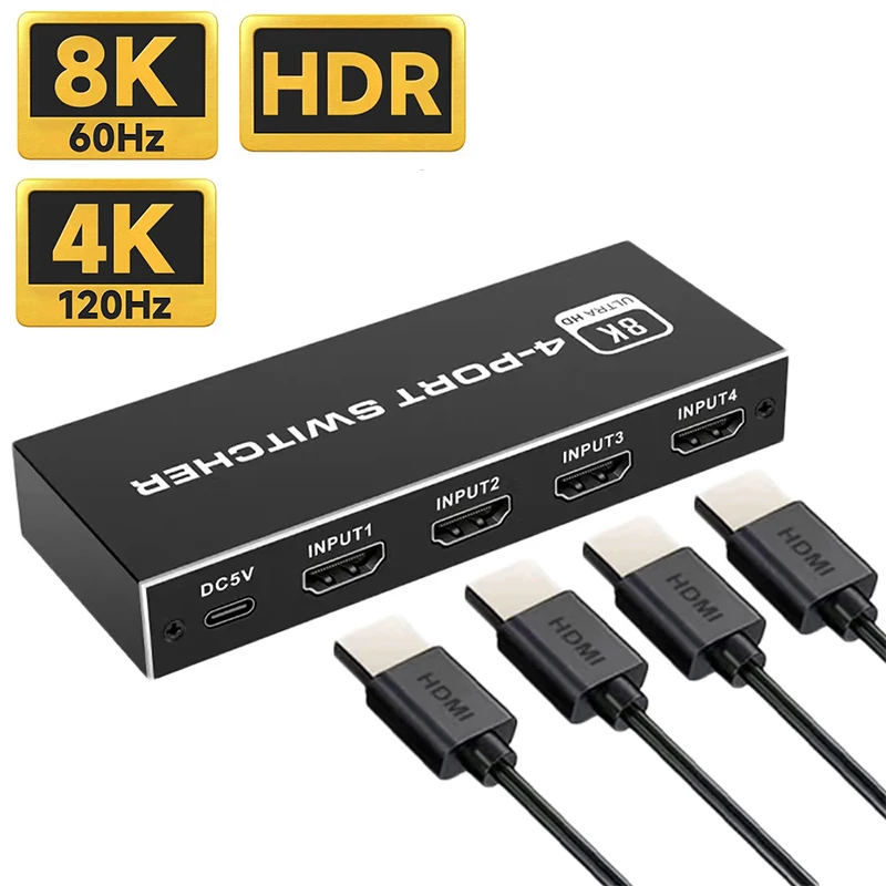 HDR 8K@60Hz 4x1 HDMI 2.1 Switcher 3x1 2x1 4K@120Hz 2K@144Hz HDMI Switcher 4 port in 1 out HDCP2.3 for Xbox Series X PS5 Invidia
HDR 8K@60Hz 4x1 HDMI 2.1 Switcher 3x1 2x1 4K@120Hz 2K@144Hz HDMI Switcher 4 port in 1 out HDCP2.3 for Xbox Series X PS5 Invidia