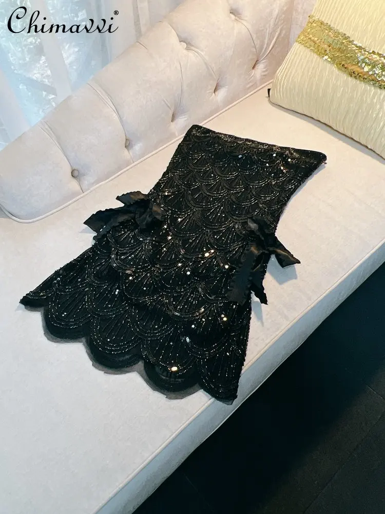 

Элегантное высококачественное черное платье-футляр со стразами и блестками для социалитов 2023 летние платья сексуальное короткое платье для девушек