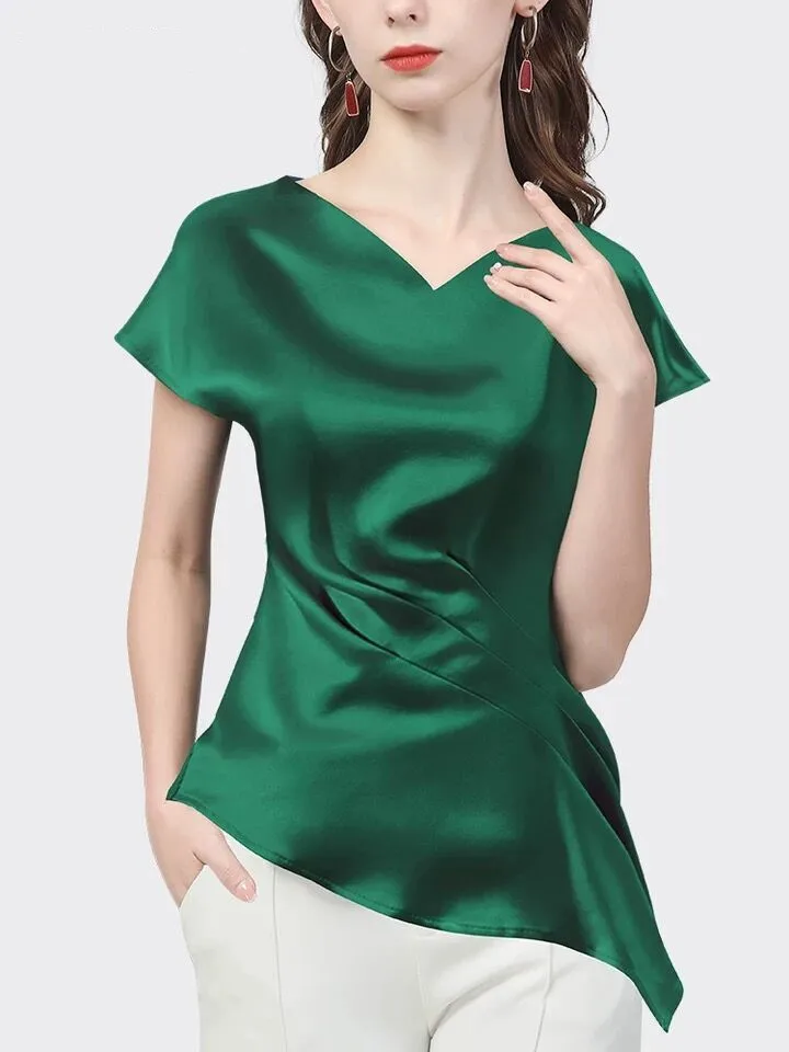2022 New Chic Women Satin Shirts short Sleeve Solid asymmetrical Elegant Office Ladies Workwear Blouses Female ice silk tops
2022 New Chic Women Satin Shirts short Sleeve Solid asymmetrical Elegant Office Ladies Workwear Blouses Female ice silk tops