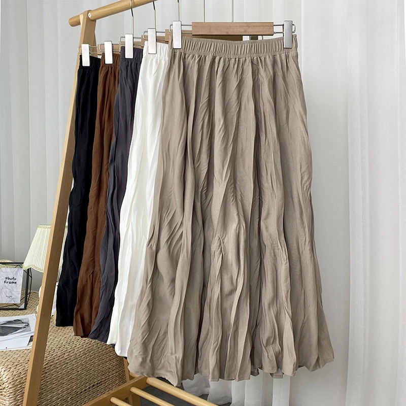 Chic Folds Skirts High Waist Elastic Jupe Pure Color Mujer Faldas New Autumn A-line Long Skirt Casual Women Clothes Dropshipping
Chic Folds Skirts High Waist Elastic Jupe Pure Color Mujer Faldas New Autumn A-line Long Skirt Casual Women Clothes Dropshipping