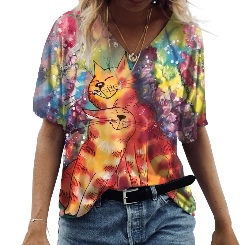 Женская футболка с коротким рукавом и V-образным вырезом, свободного покроя
Женская футболка с коротким рукавом и V-образным вырезом, свободного покроя