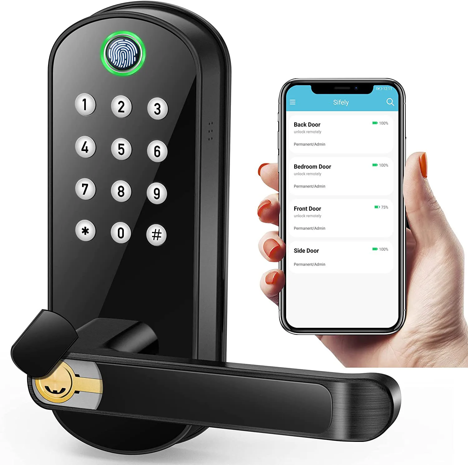 Fingerprint Locks Smart Door Lock Keyless Entry Front Door Biometric Door Lock with Keypad Digital security protection Black
Fingerprint Locks Smart Door Lock Keyless Entry Front Door Biometric Door Lock with Keypad Digital security protection Black