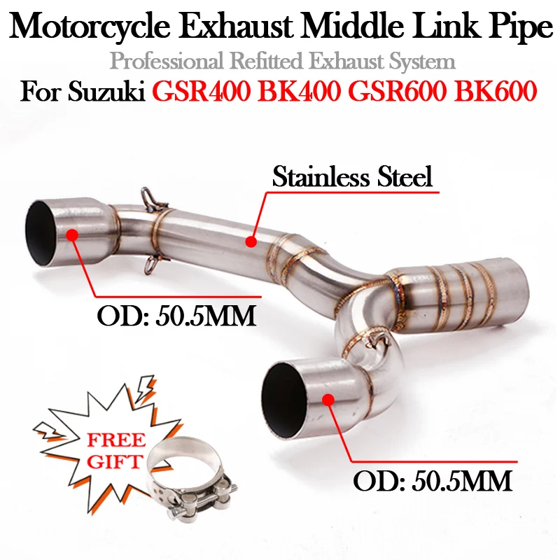 

Slip On For SUZUKI BK400 BK600 GSR400 GSR600 BK GSR 400 600 Motorcycle Exhaust Muffler Modify 51MM Escape Moto Middle Link Pipe