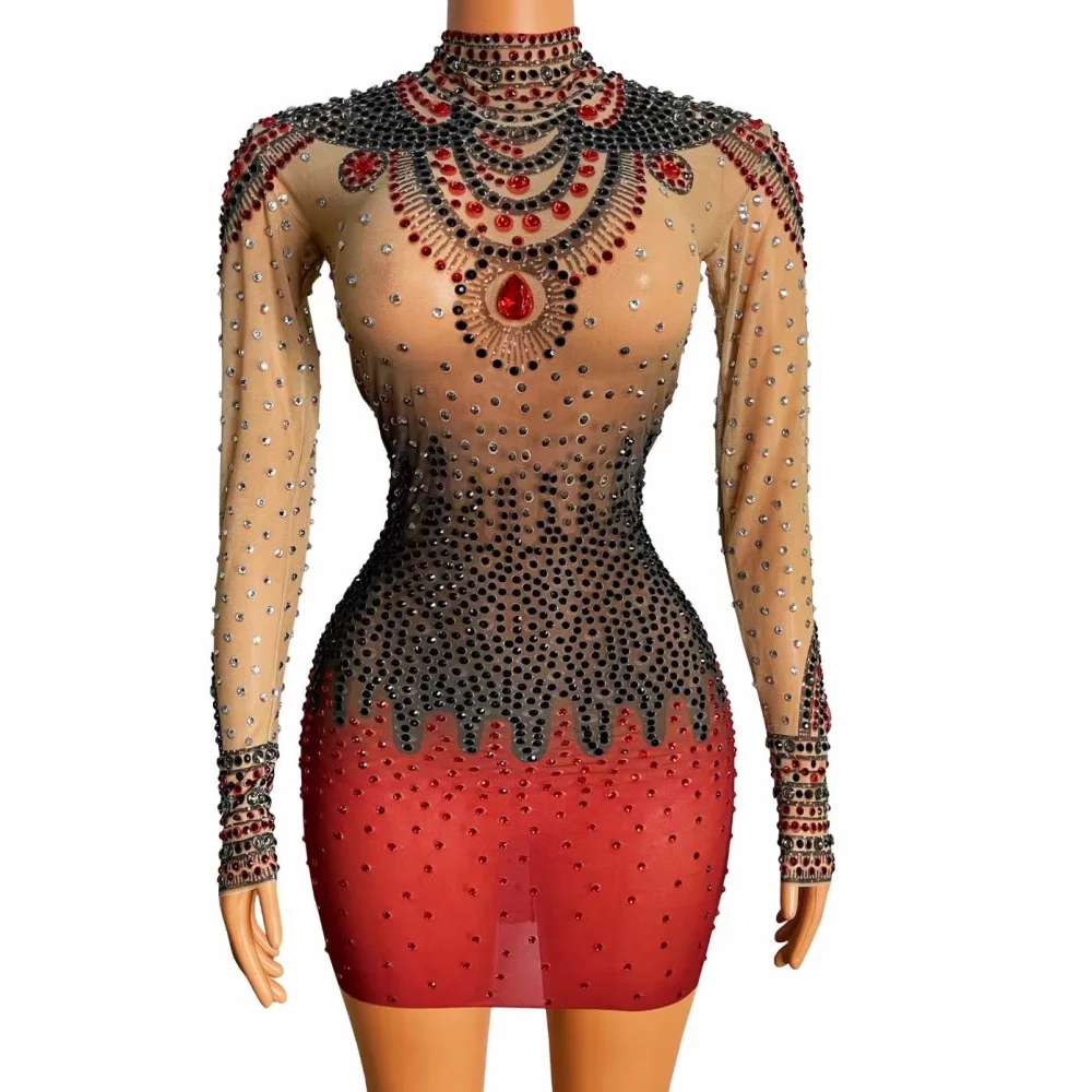 Long Sleeves Shining Crystal Rhinestones Red Sexy Dress For Women Nightclub Prom Dance Clothing Stage Singer Costume Party Wears
Long Sleeves Shining Crystal Rhinestones Red Sexy Dress For Women Nightclub Prom Dance Clothing Stage Singer Costume Party Wears