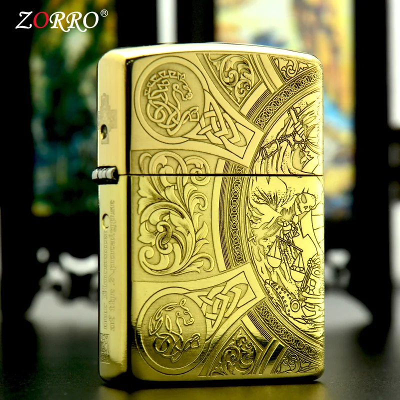 Chinese brand Zorro lighter pure copper; deep fine carving; deep windproof kerosene lighter men's gift smoking accessories
Chinese brand Zorro lighter pure copper; deep fine carving; deep windproof kerosene lighter men's gift smoking accessories