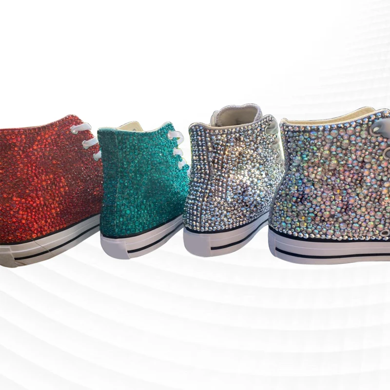 Red, green and white high and low rhinestone canvas sneakers comfortable walking handmade rhinestones neutral vulcanized shoes 3 
Red, green and white high and low rhinestone canvas sneakers comfortable walking handmade rhinestones neutral vulcanized shoes 3