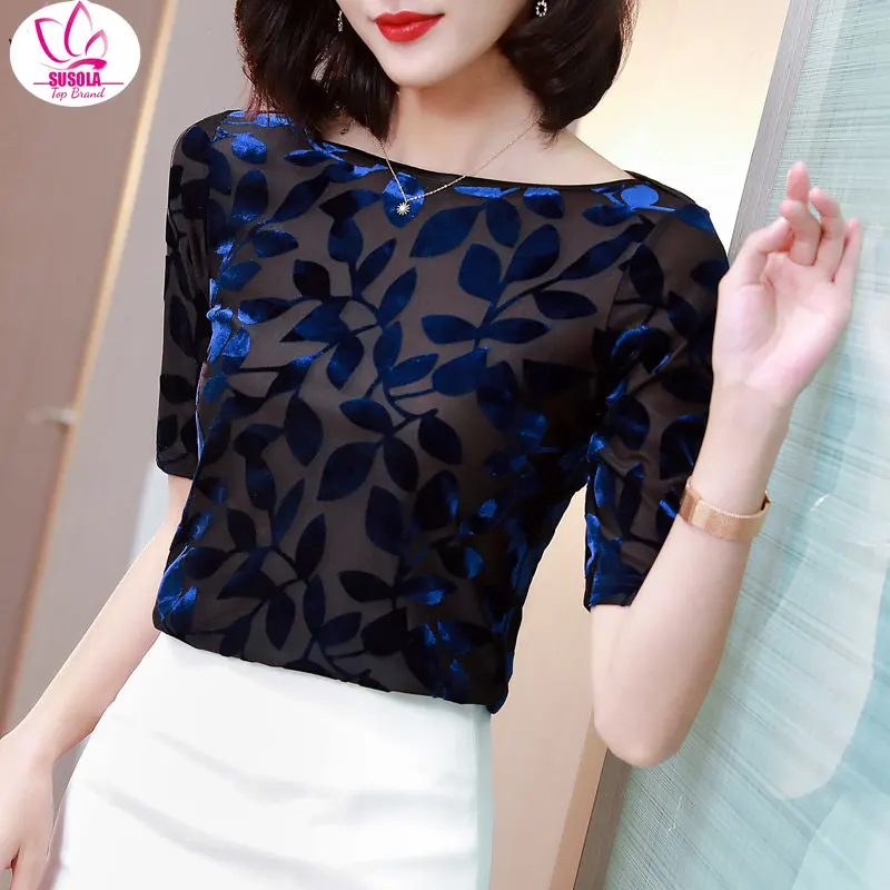 SUSOLA M-3XL Short sleeve Women shirt Fashion Summer Tops New style Slash neck Velvet T shirt
SUSOLA M-3XL Short sleeve Women shirt Fashion Summer Tops New style Slash neck Velvet T shirt