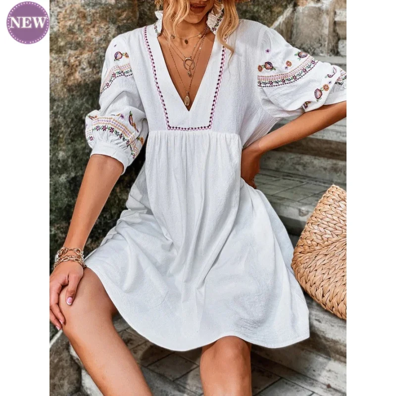 Fashion Dress V-neck Embroidery Summer Holiday Bohemian New Style Comfortable Breathable Midi Dress
Fashion Dress V-neck Embroidery Summer Holiday Bohemian New Style Comfortable Breathable Midi Dress
