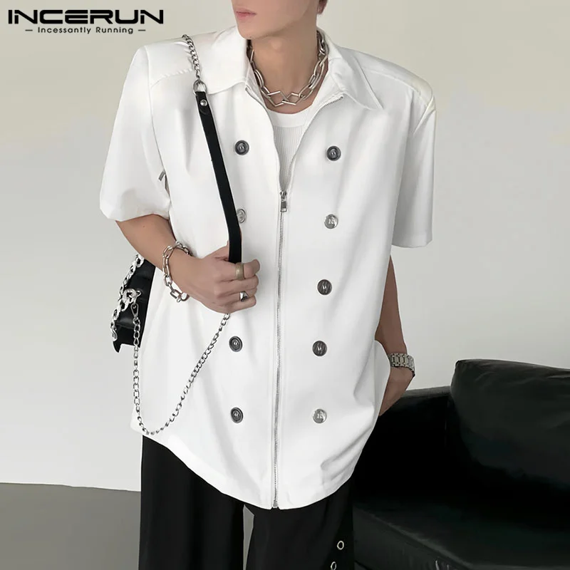Korean Style New Men's Metal Button Zipper Shirts Casual Streetwear Solid All-match Short Sleeved Blouse S-5XL INCERUN Tops 2023
Korean Style New Men's Metal Button Zipper Shirts Casual Streetwear Solid All-match Short Sleeved Blouse S-5XL INCERUN Tops 2023