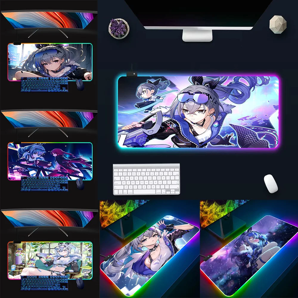Honkai Star Rail Silver Wolf RGB Pc игровой коврик для клавиатуры и мыши светящийся резиновый