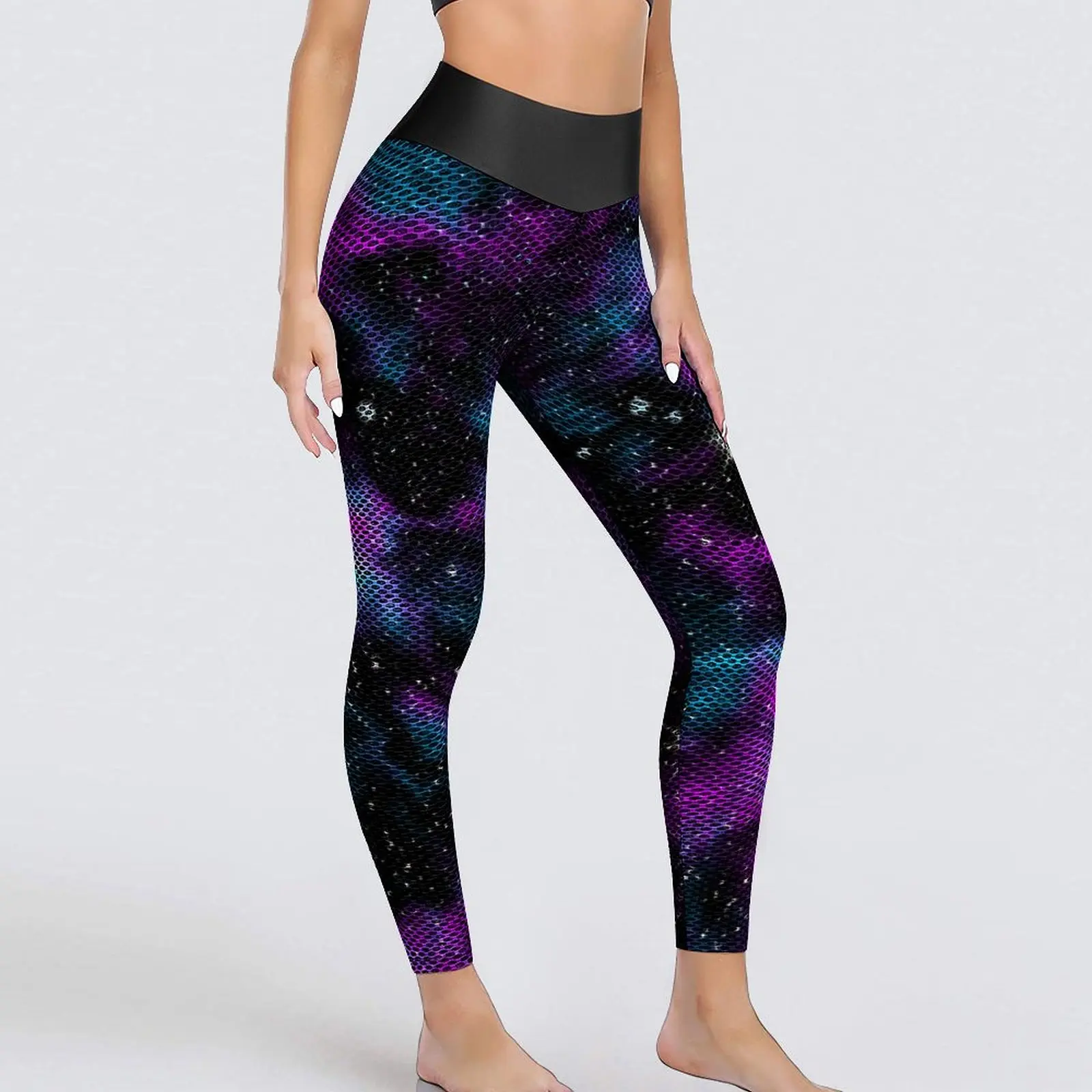 

Blue And Purple Galaxy Leggings Sexy Cosmic Neon Print High Waist Yoga Pants Kawaii Elastic Leggins Graphic Gym Sports Tights