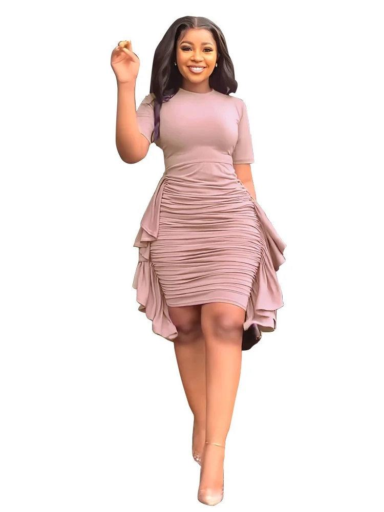 Solid color irregular ruffled slim pleated dress vestido feminino vestido plus size mujer party dresses
Solid color irregular ruffled slim pleated dress vestido feminino vestido plus size mujer party dresses
