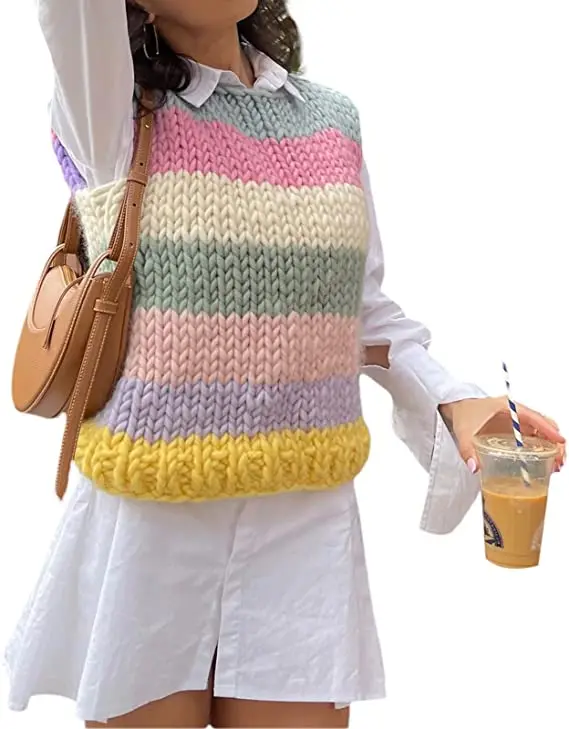 Women's Rainbow Knit Sweater Vest Sleeveless Round Neck Pullover Tank Tops Streetwear
Women's Rainbow Knit Sweater Vest Sleeveless Round Neck Pullover Tank Tops Streetwear