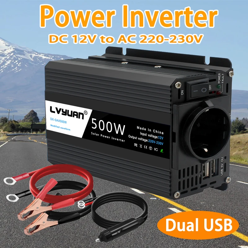 DC 12V to AC 220V 230V 500W Black Voltage Converter Automatic Transformer Adapter Dual USB EU Universal Socket Power Inverter
DC 12V to AC 220V 230V 500W Black Voltage Converter Automatic Transformer Adapter Dual USB EU Universal Socket Power Inverter