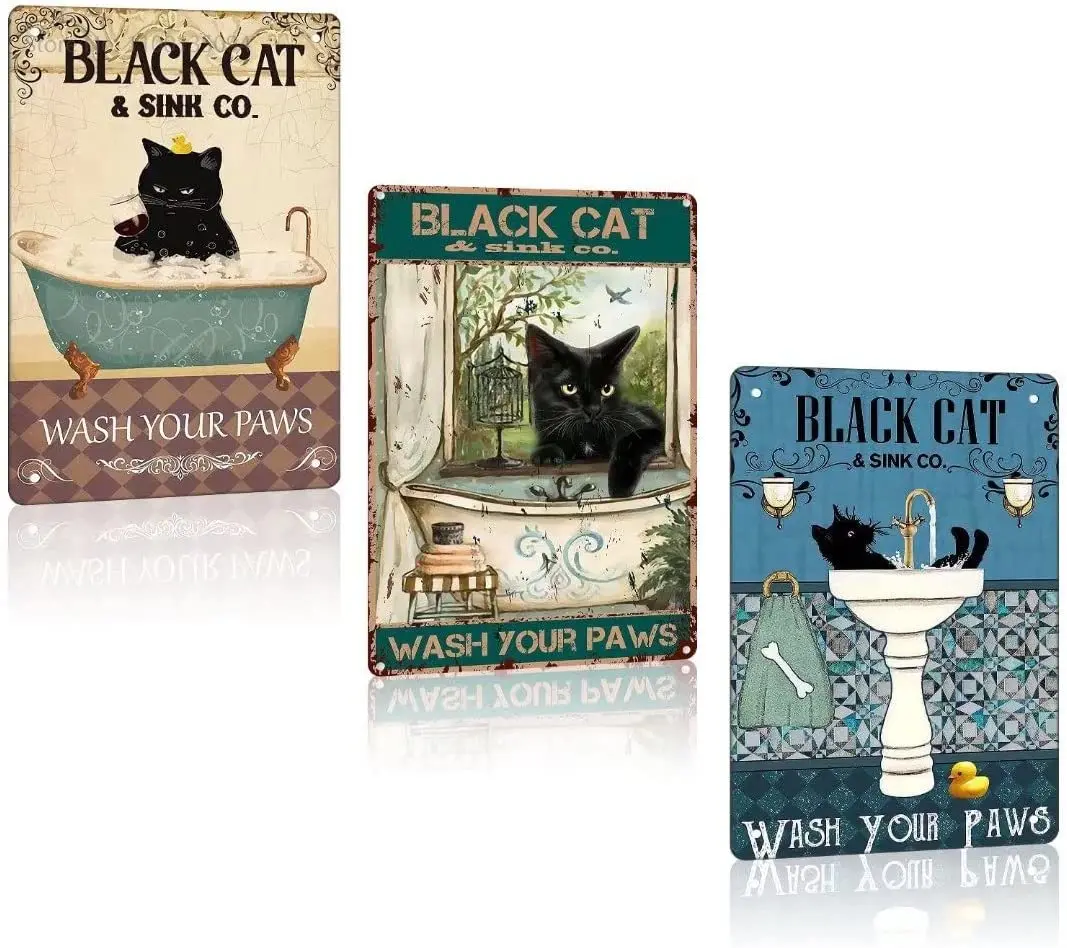 3 Pcs Retro Tin Signs Vintage Metal Signs Black Cat Wash Your Paws Bathroom Sign Metal Poster for Home Wall Art Decor 8x12 Inch
3 Pcs Retro Tin Signs Vintage Metal Signs Black Cat Wash Your Paws Bathroom Sign Metal Poster for Home Wall Art Decor 8x12 Inch