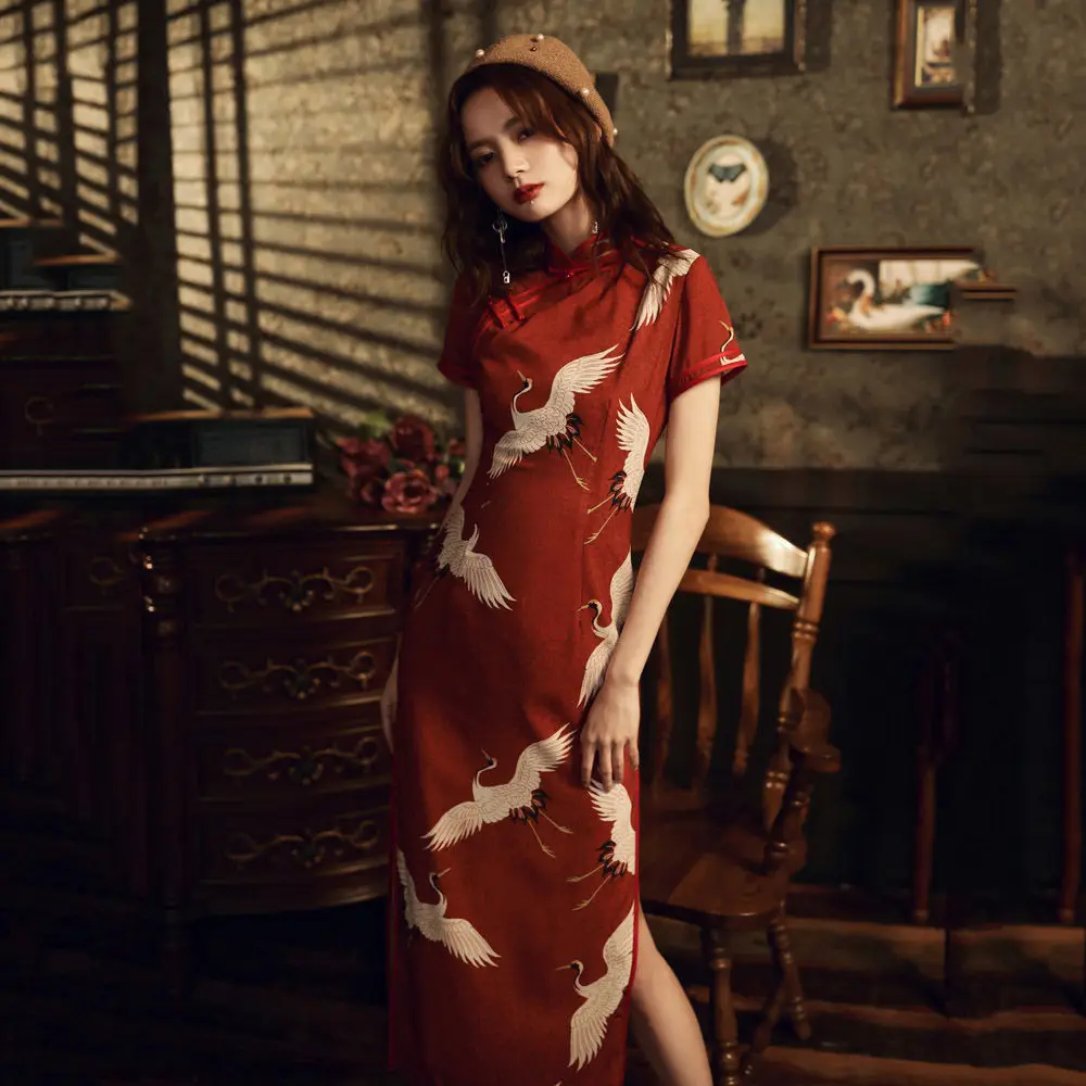 Vintage Red Chinese Traditional Cheongsam For Woman Crane Print Slit Qipao Wedding After Party Dress New Year Outfit
Vintage Red Chinese Traditional Cheongsam For Woman Crane Print Slit Qipao Wedding After Party Dress New Year Outfit