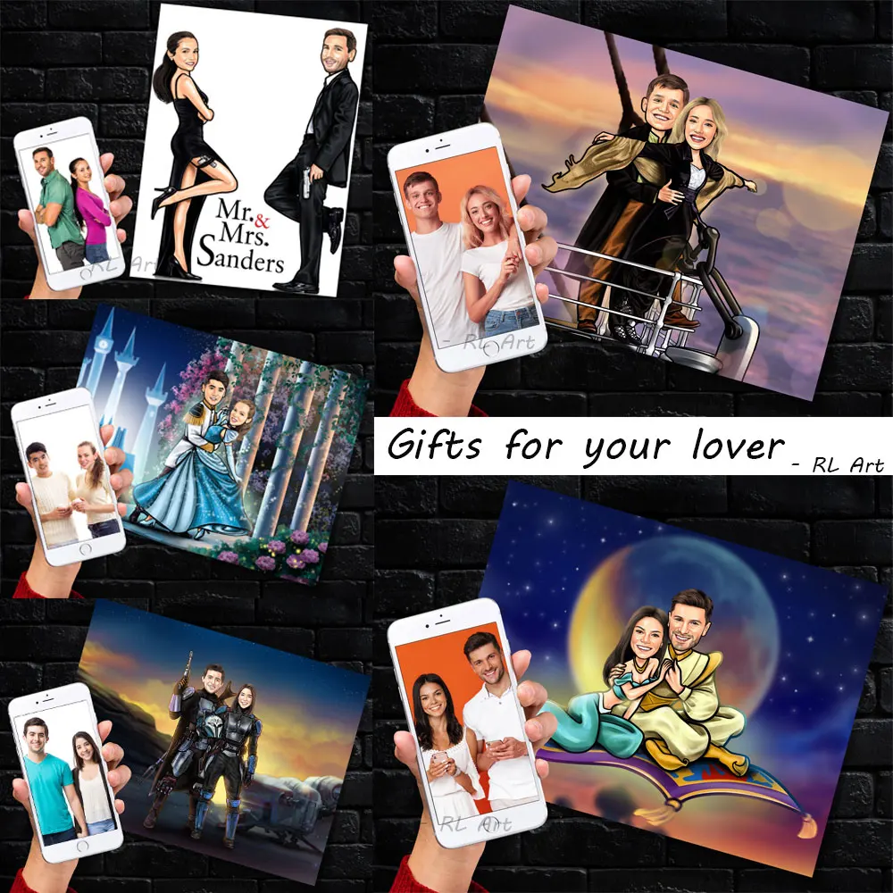 Couple Personalized Custom Portrait Caricature Posters and Prints Wall Art Painting for Forever Lovers Wedding Room Home Decor
Couple Personalized Custom Portrait Caricature Posters and Prints Wall Art Painting for Forever Lovers Wedding Room Home Decor