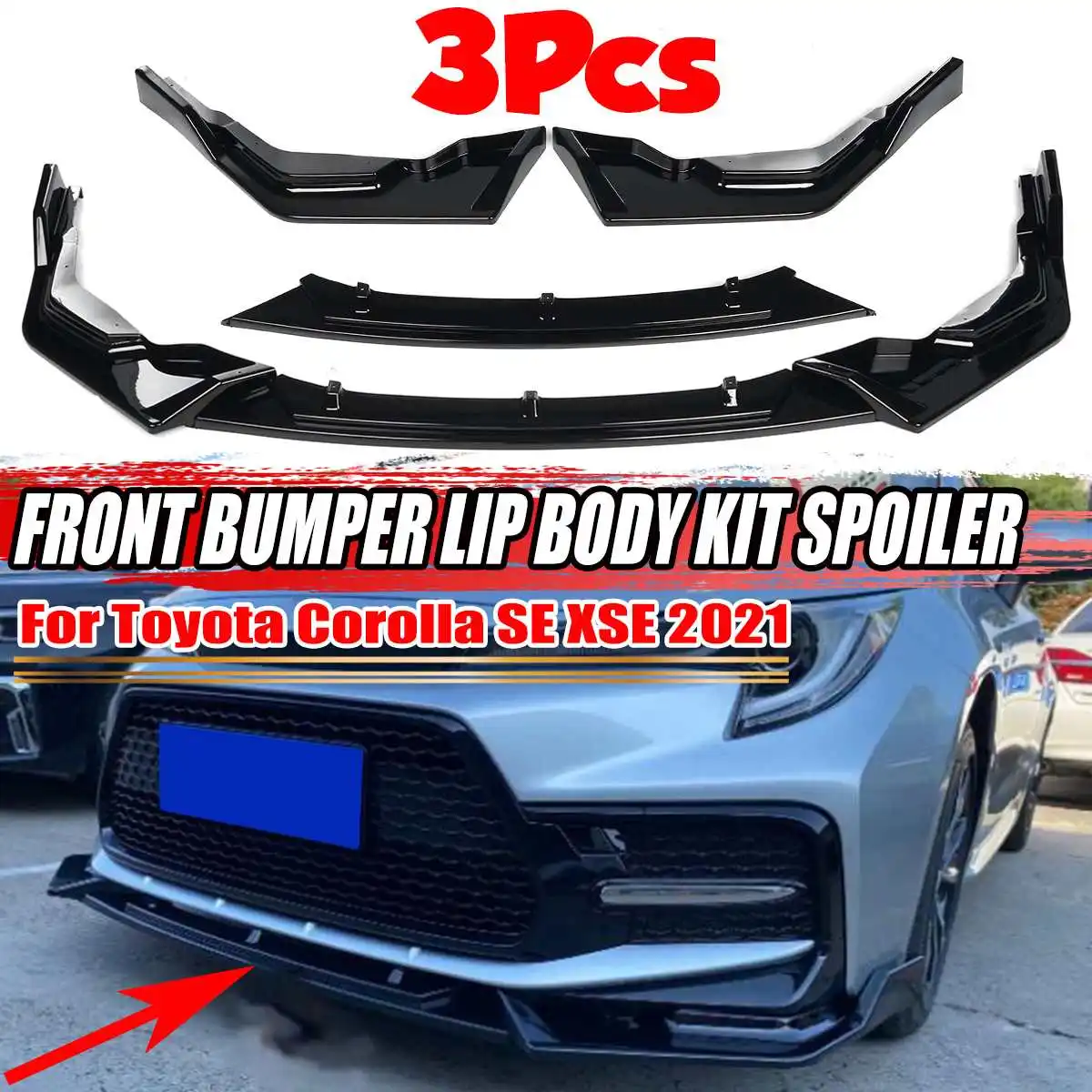 

Black/Carbon Fiber Look Car Front Bumper Lip Deflector Lips Splitter Diffuser Spoiler Cover Guard For Toyota Corolla SE XSE 2021