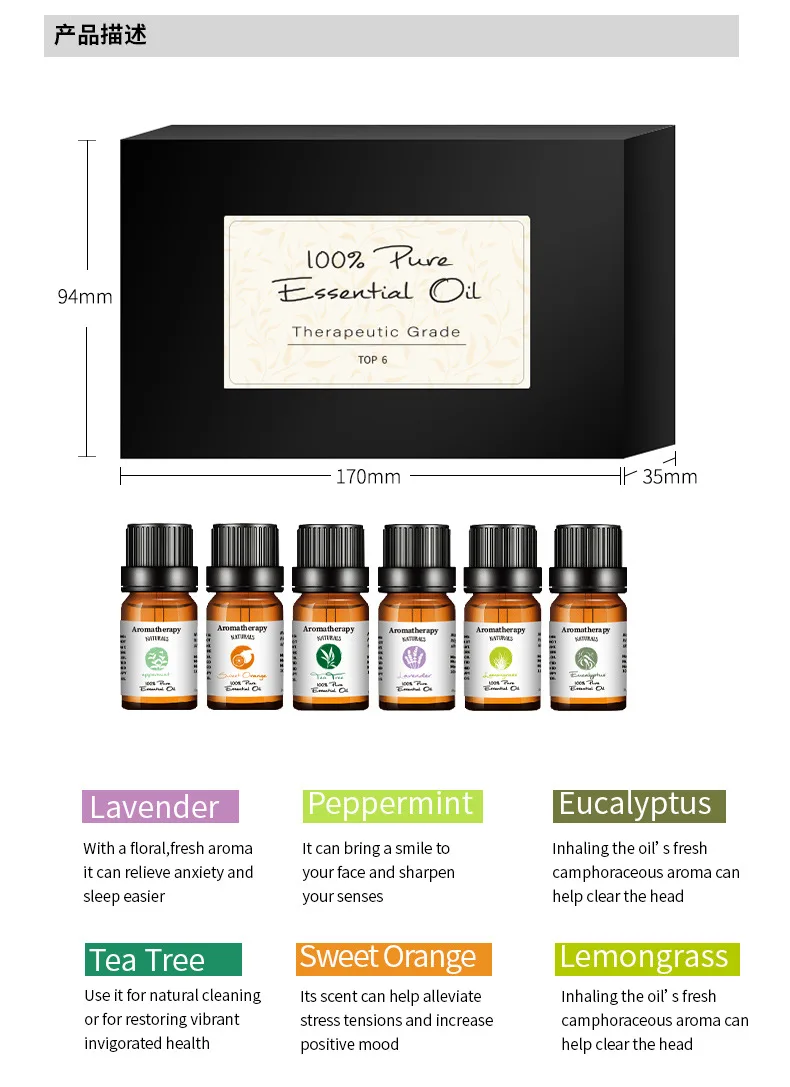 100% Pure Therapeutic Grade Oil Kit Lavender, Sweet Orange, Peppermint, Lemongrass, Tea Tree , Eucalyptus Essential oil 10ml
100% Pure Therapeutic Grade Oil Kit Lavender, Sweet Orange, Peppermint, Lemongrass, Tea Tree , Eucalyptus Essential oil 10ml