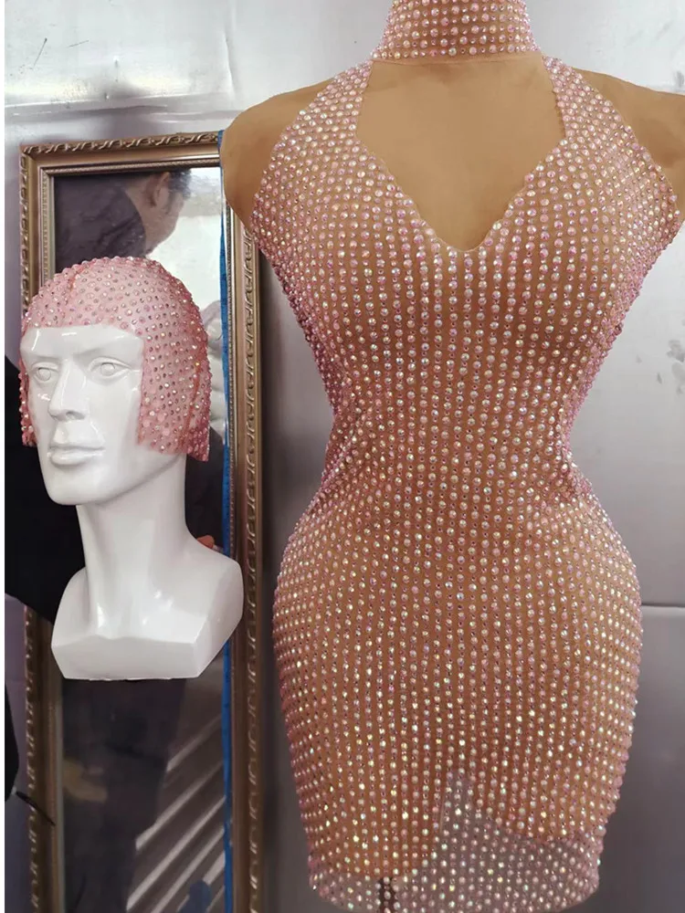 Sparkly Pink Rhinestions Women Sleeveless Sexy Bodycon Mini Dress Bar Singer Nightclub Party Performance Costume Stage Wear
Sparkly Pink Rhinestions Women Sleeveless Sexy Bodycon Mini Dress Bar Singer Nightclub Party Performance Costume Stage Wear