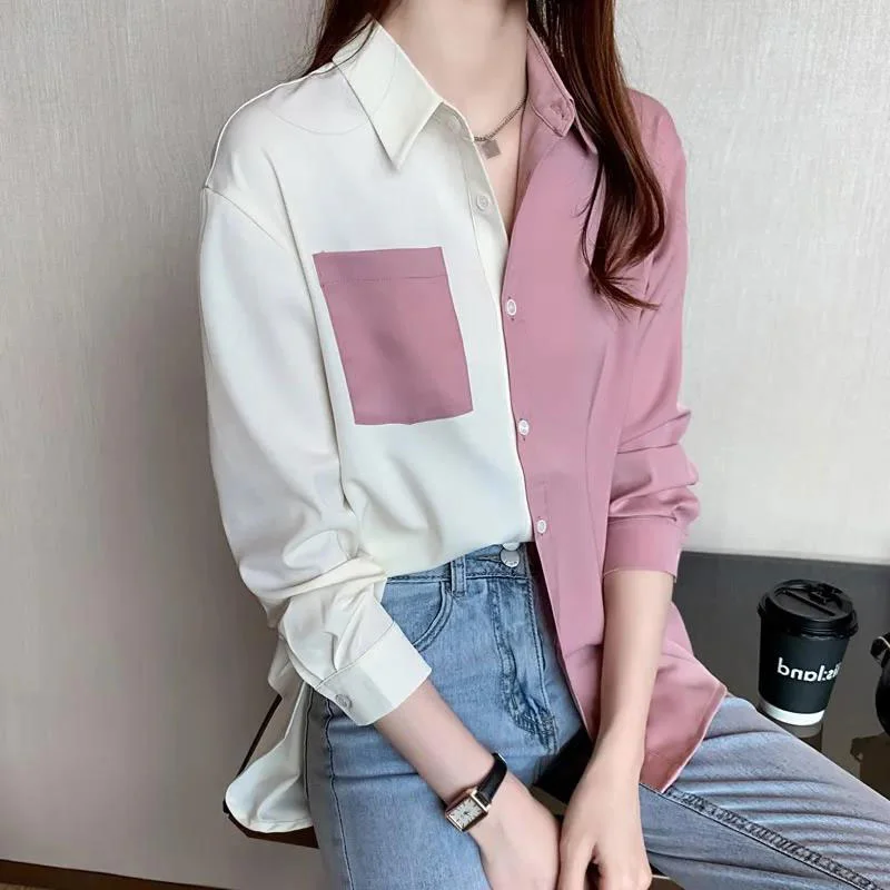 Vintage Color Contrast Women Loose Long Sleeve Blouse 2022 Spring New Fashion Designer Chiffon Shirts
Vintage Color Contrast Women Loose Long Sleeve Blouse 2022 Spring New Fashion Designer Chiffon Shirts