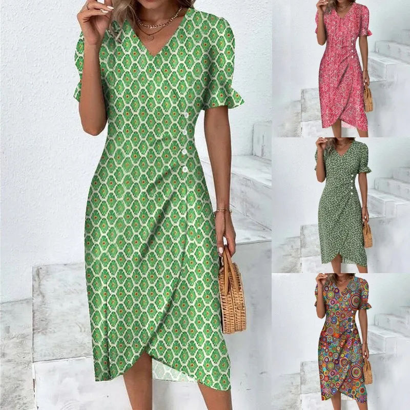 2023 Summer New Asymmetric A-Line Dress Elegant Slim Fit Pullover Sexy V-Neck Button Plus Size Printed Short Sleeve Dress
2023 Summer New Asymmetric A-Line Dress Elegant Slim Fit Pullover Sexy V-Neck Button Plus Size Printed Short Sleeve Dress