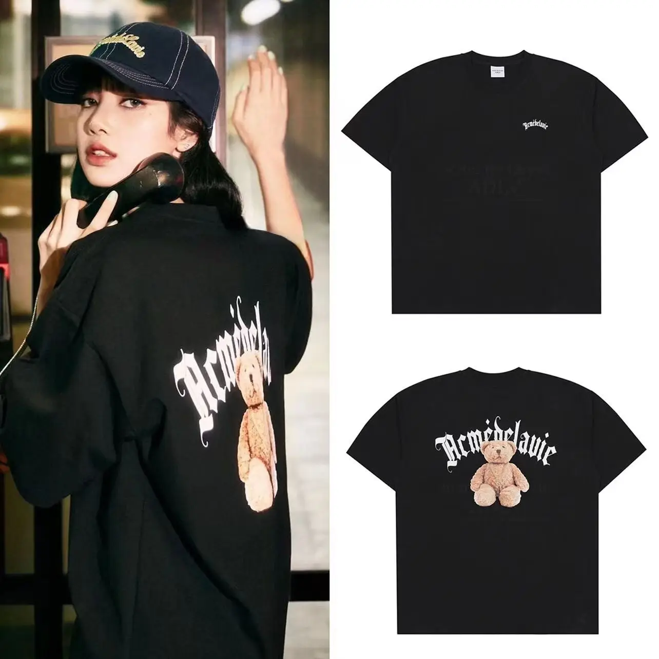 

Korea Niche Brand Lisa The Same Kind Adlv T-Shirt Baby Face Donut Couple Teddy Bear Oversized Jacket High Quality Free Shipping