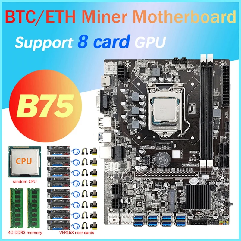 Материнская плата B75 для майнинга BTC, 8 карт + ЦП + 8X VER15X Райзер-карты + 2X 4G DDR3 ПАМЯТЬ 8 USB 3,0 (PCIE) GPU LGA1155 DDR3 SATA3.0
Материнская плата B75 для майнинга BTC, 8 карт + ЦП + 8X VER15X Райзер-карты + 2X 4G DDR3 ПАМЯТЬ 8 USB 3,0 (PCIE) GPU LGA1155 DDR3 SATA3.0