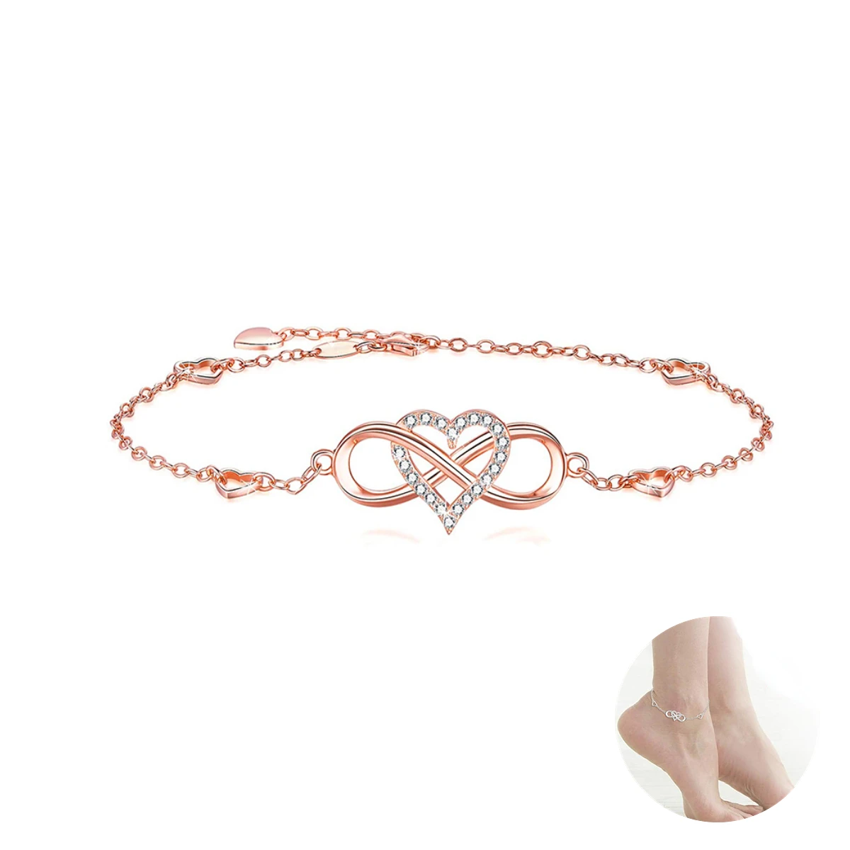 Silver 925 Anklets Women Infinity Heart Leg Bracelet Cubic Zirconia Rose Gold Foot Chain Summer Beach Stylish Jewelry Gift
Silver 925 Anklets Women Infinity Heart Leg Bracelet Cubic Zirconia Rose Gold Foot Chain Summer Beach Stylish Jewelry Gift