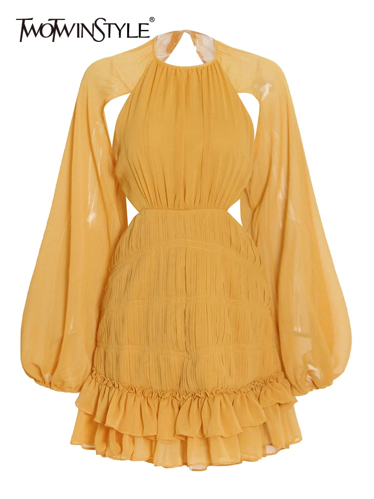 Женское мини-платье TWOTWINSTYLE, с открытой спиной, круглым вырезом, рукавами-фонариками и высокой талией, весенняя одежда
Женское мини-платье TWOTWINSTYLE, с открытой спиной, круглым вырезом, рукавами-фонариками и высокой талией, весенняя одежда