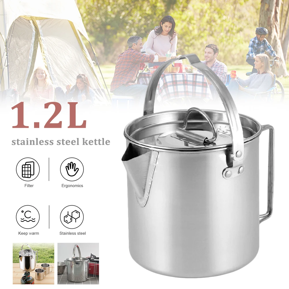 1.2L Outdoor Camping Kettle Stainless Steel Pot Portable Hanging Pot Coffee Pot Teapot Cooker for Backpacking Hiking Picnic Trip
1.2L Outdoor Camping Kettle Stainless Steel Pot Portable Hanging Pot Coffee Pot Teapot Cooker for Backpacking Hiking Picnic Trip