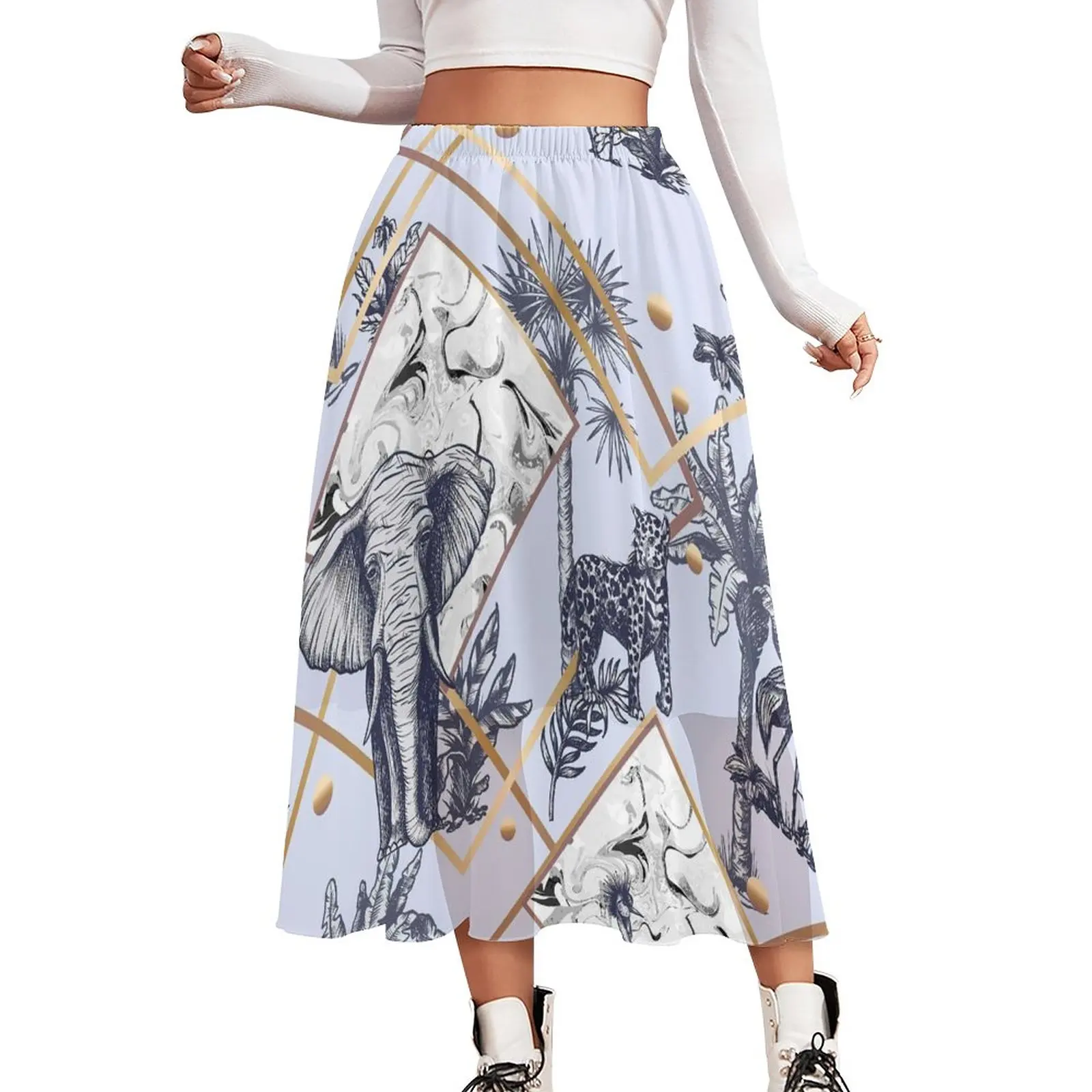 Elephant Skirt Wildlife Animal Print Kawaii Long Skirts Summer Aesthetic Elastic Waist Chiffon Printed Oversized Casual Skirt
Elephant Skirt Wildlife Animal Print Kawaii Long Skirts Summer Aesthetic Elastic Waist Chiffon Printed Oversized Casual Skirt