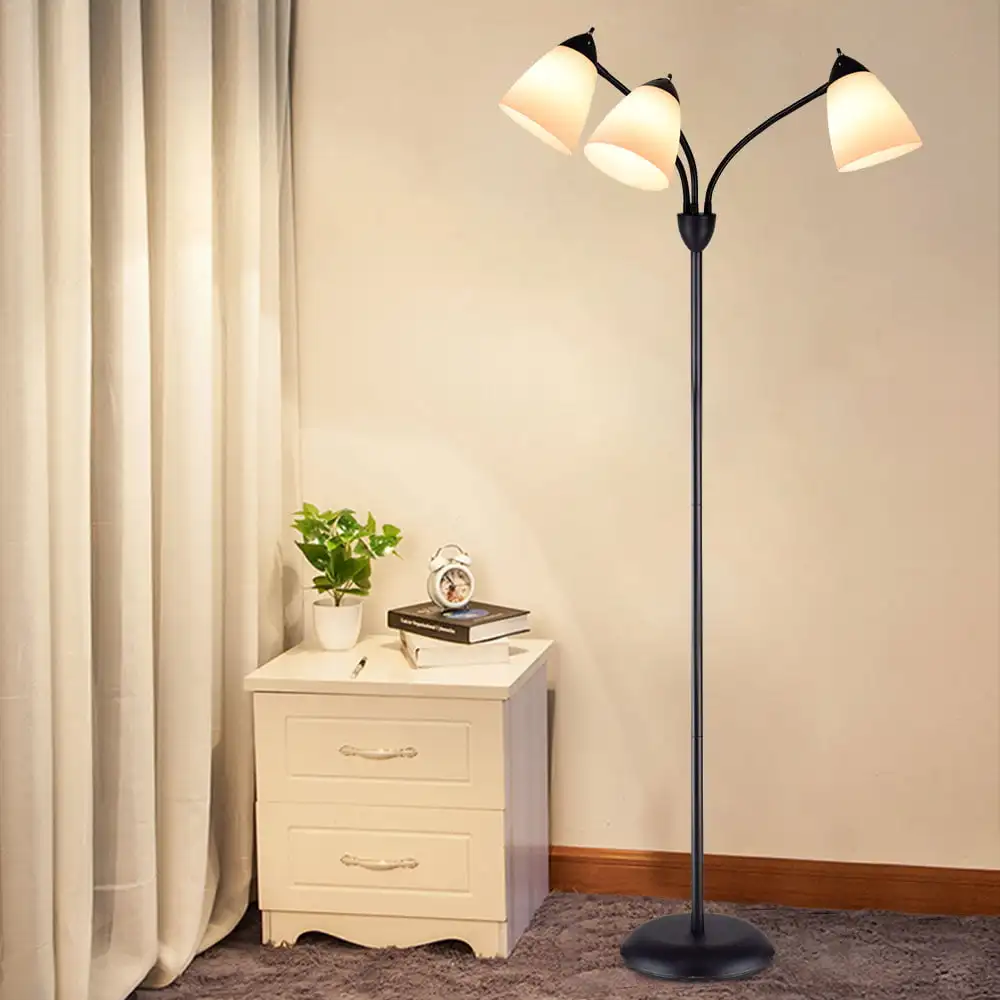 

LED Torchiere Floor Lamp with Reading Side Light, Modern Black Metal Standing Light for Living Room,Bedroom,Office,Study