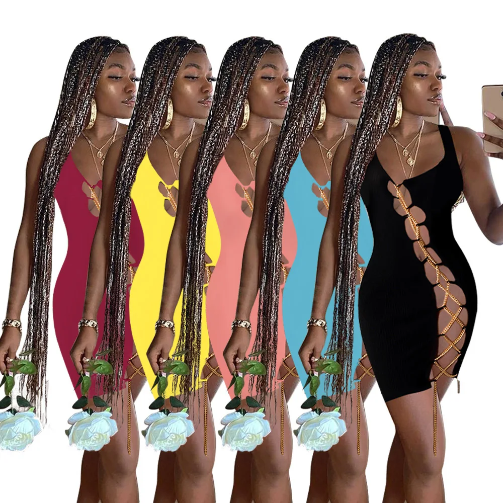Women 2022 Casual O Neck Sleeveless Bodycon Club Party Dresses Robe Femme Outfits Sexy High Slit Chain Lace Up Mini Dress
Women 2022 Casual O Neck Sleeveless Bodycon Club Party Dresses Robe Femme Outfits Sexy High Slit Chain Lace Up Mini Dress