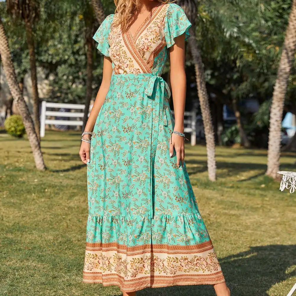 Женское платье с запахом, Повседневное платье макси с V-образным вырезом, поясом и разрезом на подоле, богемное платье с цветочным принтом и ...
Женское платье с запахом, Повседневное платье макси с V-образным вырезом, поясом и разрезом на подоле, богемное платье с цветочным принтом и ...