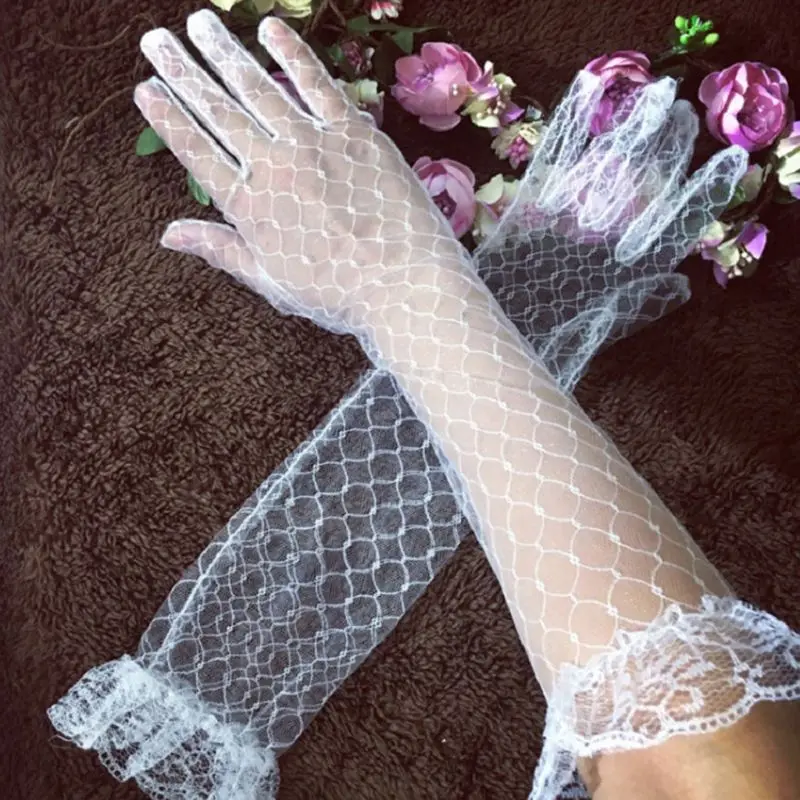 Womens White Stretch Elbow Length Bridal Wedding Long Gloves Full Finger Plaid Mesh Ruffled Lace Trim Prom Party Mittens
Womens White Stretch Elbow Length Bridal Wedding Long Gloves Full Finger Plaid Mesh Ruffled Lace Trim Prom Party Mittens