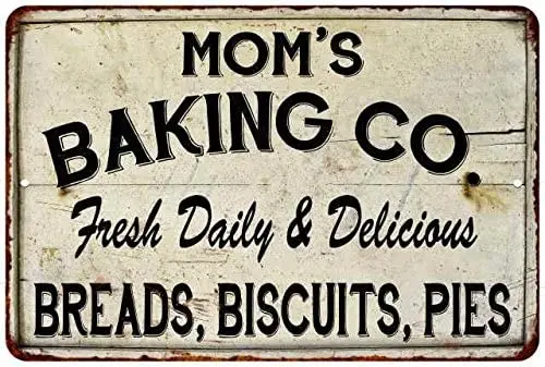 

Mom's Baking Co. Sign Decor Bakery Signs Rustic Decorations Moms Baker Farmhouse Accessories Kitchen Cooking Pies Fresh Wall