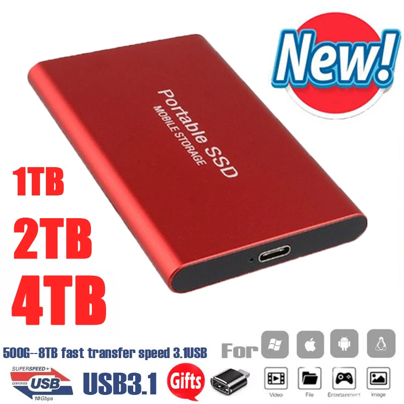 Portable SSD Sata M.2 Mobile External Solid State Drives USB 3.1 Typc-C 500GB 1TB 2TB 4TB Hard Disk Drive for Laptops Desktop
Portable SSD Sata M.2 Mobile External Solid State Drives USB 3.1 Typc-C 500GB 1TB 2TB 4TB Hard Disk Drive for Laptops Desktop