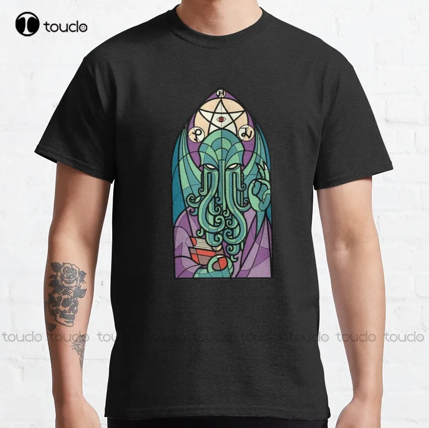 

Cthulhu Church Stained Glass Cosmic Horror Classic T-Shirt Halloween Shirt Stays For Men Outdoor Simple Vintag Casual T Shirts