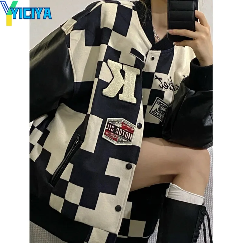 

YICIYA New American Baseball Uniform Jackets For Women 2022 Male Casual Loose Couple Coat PU Leather Jacket Female Clothing Y2k