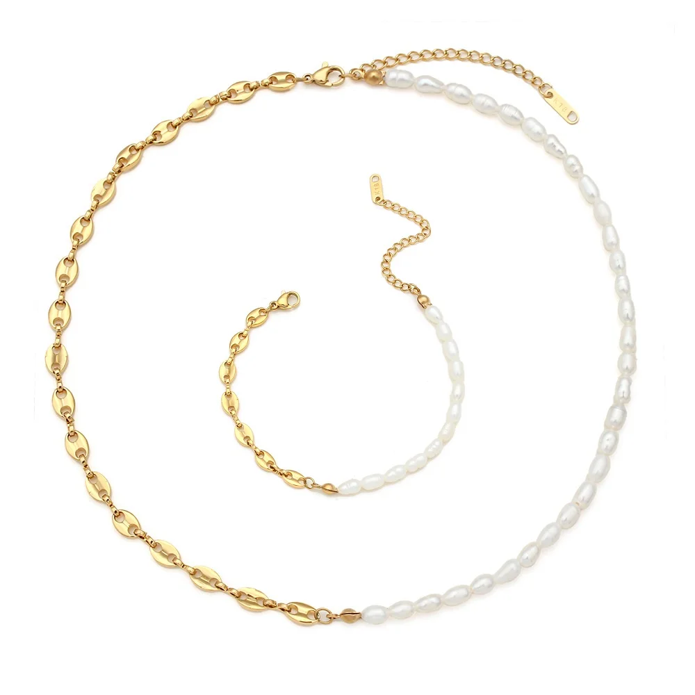 Fine Luxurious Freshwater Pearl 18k Gold Coffee Bean Chain Necklace Bracelet Set for Men Women Stainless Steel Jewelry Gift
Fine Luxurious Freshwater Pearl 18k Gold Coffee Bean Chain Necklace Bracelet Set for Men Women Stainless Steel Jewelry Gift