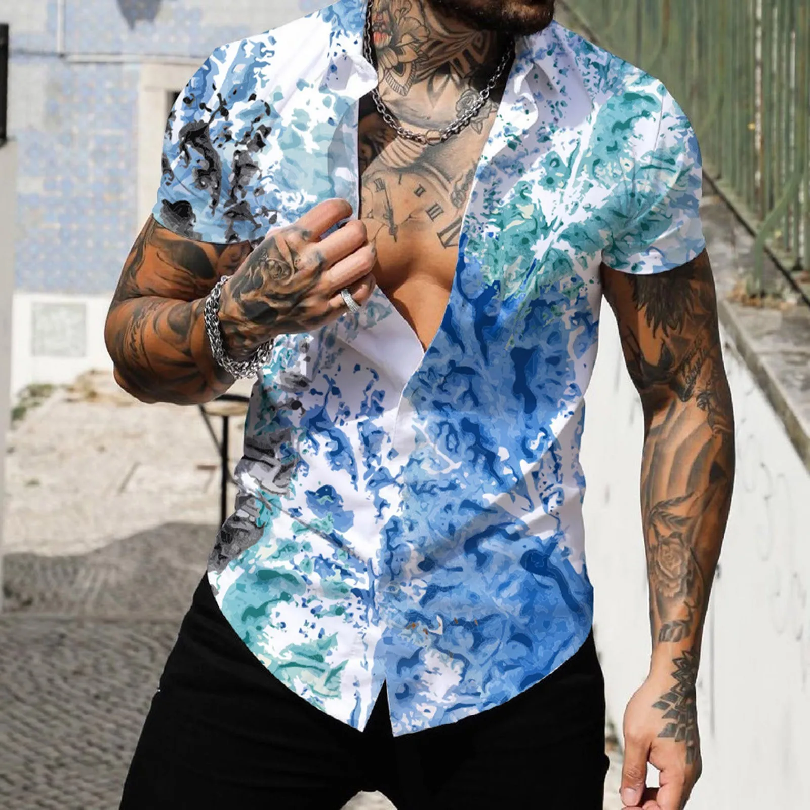 Collar Button Men Spring Summer Single Breasted Casual Lapel Full Print Beach Short Sleeve Vacation Christmas Undershirts Scrubs
Collar Button Men Spring Summer Single Breasted Casual Lapel Full Print Beach Short Sleeve Vacation Christmas Undershirts Scrubs
