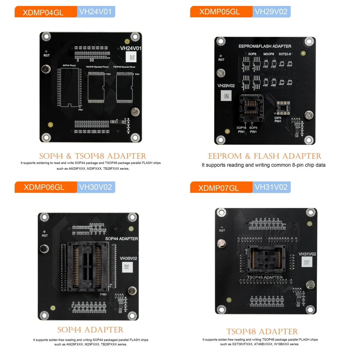Адаптеры Xhorse VH24 SOP44 TSOP48+VH29 EEPROM FLASH+VH30 SOP44+VH31 TSOP48 для Multi-Prog XDMP04GL/XDMP05GL/XDMP06GL/XDMP07GL
Адаптеры Xhorse VH24 SOP44 TSOP48+VH29 EEPROM FLASH+VH30 SOP44+VH31 TSOP48 для Multi-Prog XDMP04GL/XDMP05GL/XDMP06GL/XDMP07GL