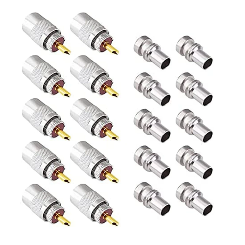 -259 Coaxial Connectors UHF Male Solder Connector Plug 50 Ohm Coax Adapters 10-Pack with Reducers for LMR400,RG8 Cable 
-259 Coaxial Connectors UHF Male Solder Connector Plug 50 Ohm Coax Adapters 10-Pack with Reducers for LMR400,RG8 Cable