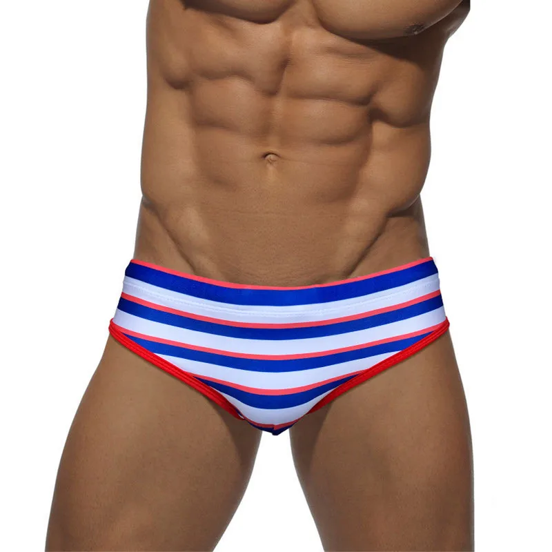 

Men Swimsuits Shorts Swim Briefs Striped Sexy Bikini Beach Swimming Trunks Surf Board Wear Gay Swimwear Thongs Low Rise Bathing